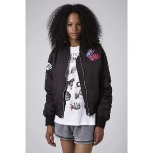 Topshop Black Patch Team Gals Bomber Jacket